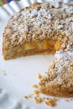 a piece of pie on a plate with one slice cut out and the rest half eaten