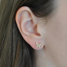 Gold Earrings Studs Simple, Butterfly Earrings Stud, Gold Top, Sparkle Earrings, Gold Butterfly, Jewelry Repair, Butterfly Earrings, Gold Earrings Studs, Pave Diamonds