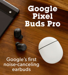 the google pixel buds pro is next to an earbuds on a table with text overlay