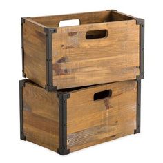 two wooden crates stacked on top of each other