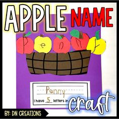 an apple name craft is shown on a purple background with the words penny have 3 letters in it