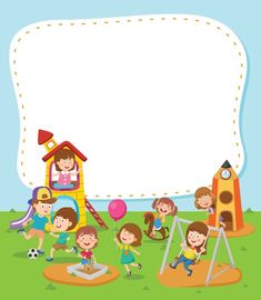 Playground Illustration, Cartoon Brain, Kindergarten Portfolio, Community Helpers Preschool, Kindergarten Coloring Pages, School Frame, Kids Planner, Children Playing, Poster Background Design