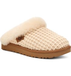 UGG® Clugette Knit Scuff Slipper (Women) | Nordstromrack Ugg Cluggette Slippers, Ugg Cluggette, Cute Uggs, Cute Slippers, Uggs Outfit, Ugg Slippers, Knitted Slippers, Trending Sneakers, Leather Clogs