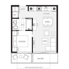 the floor plan for a studio apartment with one bedroom and an attached living room area