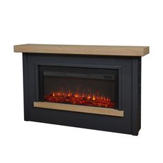 an electric fireplace with flames on the side