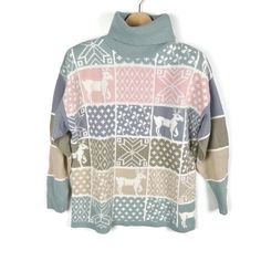 Vintage 80s / 1980s Norton Mcnaughton Turtleneck Pullover Knit Sweater Top Size: Women’s Large Color: Muted Pastel Rainbow Ft Pink Purple Blue Green Etc Excellent Pre-Owned Vintage Condition - Appears To Be Unworn - Like New! This Is A True Unicorn Of Retro Vintage Winter Sweaters! So In Love W The Amazing Colors And Fabulous Nordic Pattern! Pls See Pics For Approximate Flat Lay Measurements Colors May Vary Slightly Due To Lighting And Device Used To View The Item~~ I Love Offers! I Never Declin 80s Turtleneck, Rachel Pohl, Floral Turtleneck, Nordic Winter, Green Turtleneck Sweater, Sweaters Vintage, Turtleneck Tunic Sweater, Inspired Clothes, Grandma Fashion