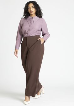 Straight Leg Doublecloth Pant Women In Slacks, Plus Size Work Outfits, Chicory Coffee, Plus Size Workwear, Gauze Shirt, Plus Size Work, Straight Leg Pant, Swimsuits For All, Denim Button Down