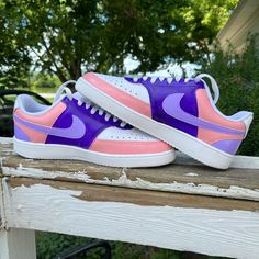 Brand New, Never Worn -Nike Court Vision Low Sneakers -Customized, Hand Painted Using A Variety Of Pink And Purple Leather Paint -Size Us 9 Women’s/ 7 Men’s Nike Court Vision Custom, Purple Low-top Sneakers With Rubber Sole, Sporty Custom Purple Sneakers With Rubber Sole, Purple Low-top Skate Shoes For Sports, Nike Purple Sneakers With Rubber Sole, Nike Lavender Sneakers For Streetwear, Nike Purple Skate Shoes For Sports, Nike Low-top Purple Sneakers, Nike Lavender Low-top Sneakers