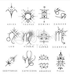 zodiac signs and their meanings in black ink