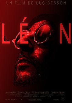 the poster for leon starring in red light with glasses on his face and beard, is shown