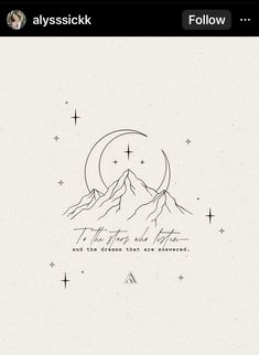 an image of the mountains with stars and moon on it, as well as text that reads