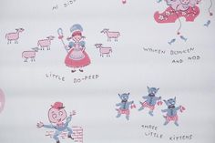 an image of children's wallpaper with animals and pigs on it in pink