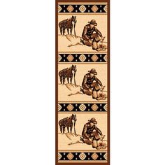 an image of a rug with horses and cowboys on it's sides, in different colors