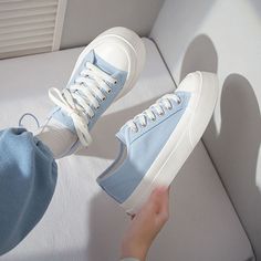 Low Top Blue Canvas Sneakers Ins Trend on Storenvy Kawaii Harajuku Fashion, Dr Shoes, Kawaii Harajuku, Cute Flats, Winter Shoes For Women, Purple Shoes, Shoe Inspo, Girly Shoes, Breathable Sneakers