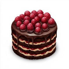 a chocolate cake with raspberries on top