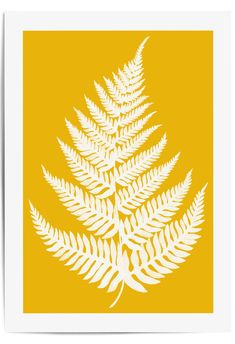 mustard yellow fern wall decor prints Irish Wall Art, Fern Wall, Fern Wall Art, Bring The Outdoors Inside, Fern Design, Colour Display, Plants Leaves, Lino Art, Outdoors Inside