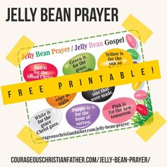 jelly bean prayer poster with the words jelly bean prayer on it and an image of jelly beans