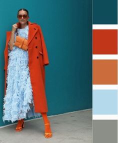 Dramatic Clothes, Informal Attire, Orange Color Combinations, September Outfits, Orange Coat, Color Combos Outfit, Color Combinations For Clothes, Colour Theory