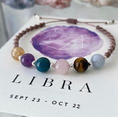 𝙻𝚒𝚋𝚛𝚊  ♎️  Carefully chosen crystal combinations based on their qualities, to enhance and support the personality and traits of each star sign ✨  Libra bracelet includes Citrine, Amethyst, Apatite, Rose Quartz, Tigers Eye & Aquamarine. Each bracelet comes in a gift bag & includes a description card.  𝙰𝚕𝚕 𝟷𝟸 𝚣𝚘𝚍𝚒𝚊𝚌 𝚜𝚒𝚐𝚗𝚜 𝚊𝚟𝚊𝚒𝚕𝚊𝚋𝚕𝚎 🌙 Libra Bracelet, Crystal Combinations, Gemini Bracelet, Bracelet Star, Dope Jewelry Accessories, Balance Bracelet, Zodiac Bracelet, Crystal Healing Stones, Jewellery Gifts