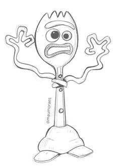 a drawing of a cartoon character with arms and legs in the shape of a spoon