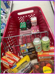 a shopping cart filled with lots of food