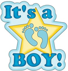 it's a boy star with footprints and the words, it's a boy