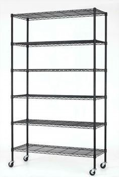 four tier shelving unit with wire shelves on each side and one shelf below it