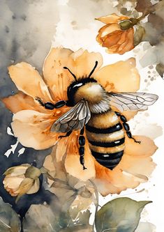 a painting of a bee sitting on top of a flower