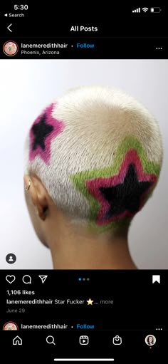 Shave Head Designs, Green Shaved Head, Bald Dyed Hair, Shaved Hair Dye Designs, Bald Head Designs, Dyed Buzzed Hair Women, Buzzcut Dyed Hair Designs, Buzzcut Hair Dye Art