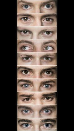 several different pictures of the eyes of an adult male with blue eyes and brown hair