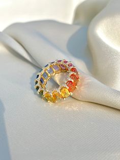 Rainbow Sapphire Ring, 14K Solid Gold, Multicolor Sapphire, Eternity Band Ring, Rainbow Gemstone Ring, Multicolor Band Ring, Gift For Her Diri Jewels 1. Material Details ✧ Gold KT: 14K Solid Gold ✧ Gold Color Options: Yellow Gold, White Gold, Rose Gold ✧ Gemstones: Natural Multi Sapphire (11.00 CTS - final carat weight will depend on ring size) ✧ Natural Diamonds: H-I VS-SI (0.75 CTS - final carat weight will depend on ring size) 2. Shipping & Packaging Details ☐ Dispatches in 4 - 8 business day Sapphire Eternity Band, Fantasy Earrings, Rainbow Sapphires, Engagement Earrings, Rainbow Gemstones, Snake Jewelry, Vintage Jewelry Necklace, Snake Earrings, Gold Jewelry Necklace