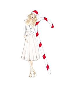 a drawing of a woman holding a candy cane