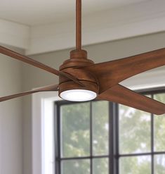 The Swept LED Ceiling Fan by Minka Aire offers a delicate blend to create a system that provides optimum airflow without being too obtrusive This contemporary design provides four variable pitch blades and a tiered motor housing for styling sophistication Swept LED by Minka Aire has all the latest advancements in technology with a DC motor and 20-Watt LED light A hand held remote control is included Minka Aire Swept 56-in Distressed Koa LED Indoor Ceiling Fan with Light and Remote (4-Blade) | F5 Minka Aire, Led Ceiling Fan, Fan With Light, Ceiling Fan With Remote, The Ceiling, Dc Motor, Kit Homes, Ceiling Fans, Sloped Ceiling