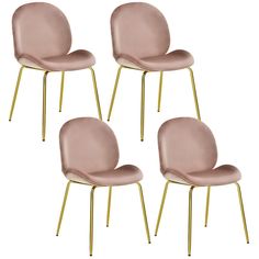 four pink chairs with gold legs on a white background