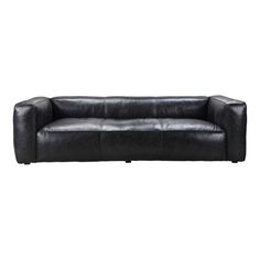 a black leather couch on a white background