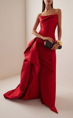 Draped Taffeta Gown By Marmar Halim | Moda Operandi Taffeta Gown, Red Drapes, Dress Drape, Dream Dresses, Dream Dress, Moda Operandi, Designer Fashion, Dress Outfits, Clothes For Women