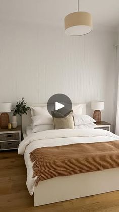 a bedroom with white walls and wood flooring is featured in the video's title