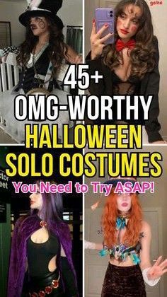 four different halloween costumes are featured in this collage with the caption's description below