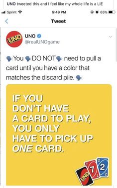 the tweet has been posted to someone who is trying to pick up one card