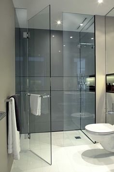 black and white photograph of a bathroom with glass walls