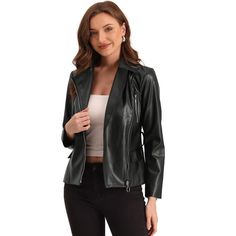 This jacket is made up of several design points: two side pockets, a zipper pocket, a notched collar, etc. This motorcycle PU leather racer biker jacket is essential for your wardrobe. It is perfect for work, coffee shop, formal, office, banquet, dating, business, evening, interview, etc. The zipper pocket on the chest is smooth and the notched collar brings a little special to this PU leather jacket. Couture, Formal Office, Jackets Black, Pu Leather Jacket, Biker Jackets, Motorcycle Women, Notched Collar, Biker Jacket, Black Media