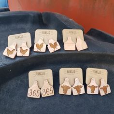 Wood Stud Earrings Diy, Laser Wood Earrings, Ffa Projects, Cow Tag Earrings, Xtool Projects, Wood Cow, Chicken Earrings, Laser Engraved Earrings, Cricut Earrings