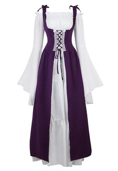 a white and purple dress with long sleeves