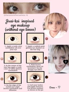 How To Do Eyeliner Without Eyeliner, Japan Eye Makeup, Jirai Kei Eye Makeup, Gyaru Makeup Without Lenses, Makeup Tutorial Gyaru, Girly Kei Makeup, Polka Dot Eye Makeup, Jirai Makeup Look, How To Do Japanese Makeup