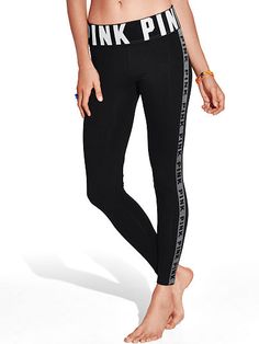 Logo Stripe Yoga Leggings - PINK - Victoria's Secret Birthday Outfit Pants, Outfit Pants, How To Wear Leggings, Victoria Secret Outfits, Yoga Activewear, Active Wear Pants, Pink Outfits, Pink Logo, Athletic Outfits