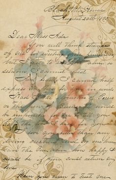 an old letter with flowers and birds on it