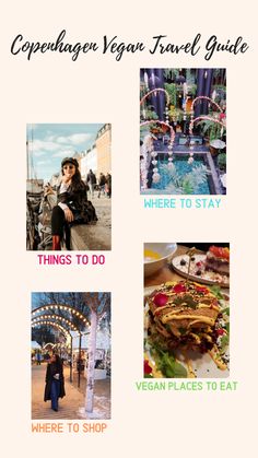 an advertisement for a vegan travel guide with pictures of food and people in the background