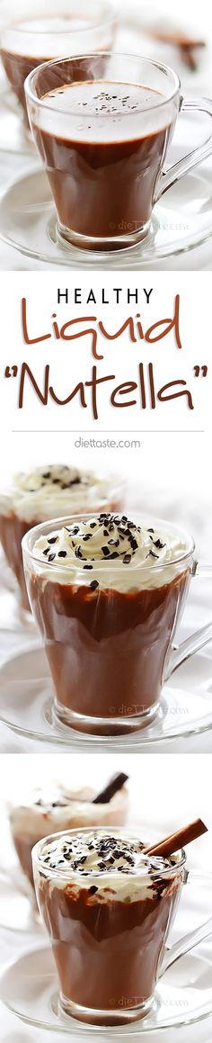 chocolate pudding in a glass bowl with the words healthy, creamy nutella on top