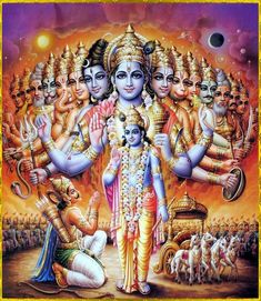 lord rama and his family in the form of avatars, with many other deities around him