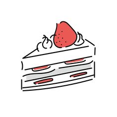 a piece of cake with strawberries and cream on top is shown in this hand drawn doodle